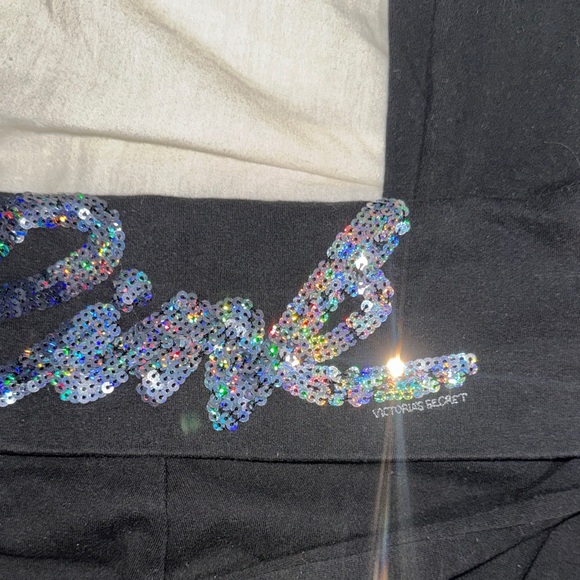 PINK Victoria's Secret Black Fold Over Flare Pants with Sequin Logo - Picture 4 of 4